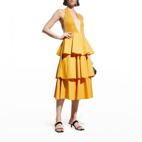 Stella Pardo Crochet Halter Neck Ruffle Tiered Midi Dress. - Picture 1 of 3